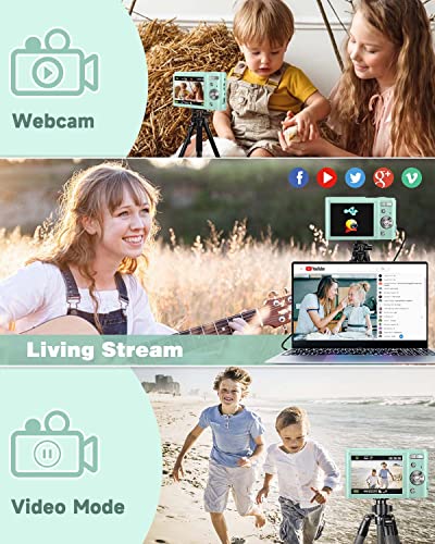 Digital Camera, Zostuic Autofocus 48MP Kids Camera with 32 GB Card Vlogging Camera with 16X Zoom, Compact Portable Mini Cameras for 4-15 Year Old Kids Children Teen Student Girls Boys(Green)