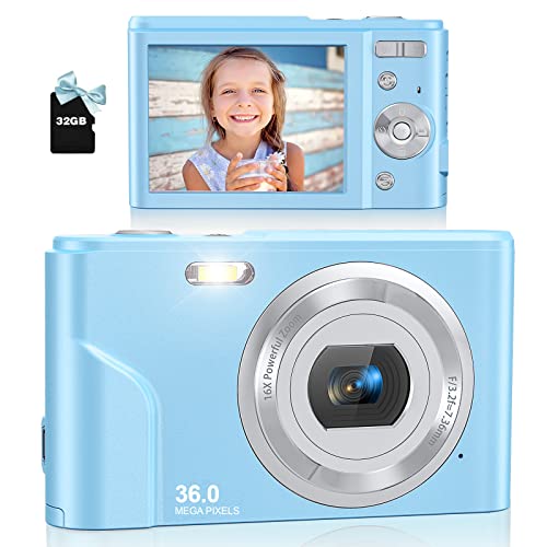 Kids Camera, Lecran Digital Camera Autofocus 1080P 48MP Vlogging Camera with 16X Digital Zoom, LCD Screen, Compact Portable Mini Toy Cameras Gift for Students, Teens, Kids, Girls, Boys (Sky Blue)