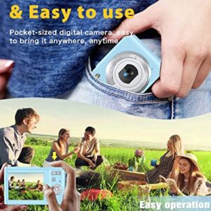 Kids Camera, Lecran Digital Camera Autofocus 1080P 48MP Vlogging Camera with 16X Digital Zoom, LCD Screen, Compact Portable Mini Toy Cameras Gift for Students, Teens, Kids, Girls, Boys (Sky Blue)