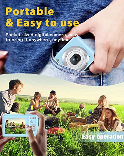 Kids Camera, Lecran Digital Camera Autofocus 1080P 48MP Vlogging Camera with 16X Digital Zoom, LCD Screen, Compact Portable Mini Toy Cameras Gift for Students, Teens, Kids, Girls, Boys (Sky Blue)