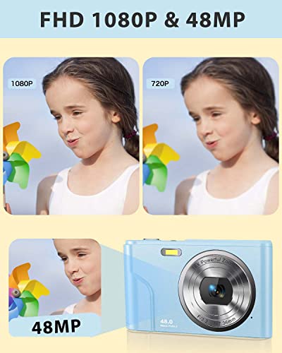 Kids Camera, Lecran Digital Camera Autofocus 1080P 48MP Vlogging Camera with 16X Digital Zoom, LCD Screen, Compact Portable Mini Toy Cameras Gift for Students, Teens, Kids, Girls, Boys (Sky Blue)