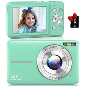 Digital Camera, Auto Focus Kids Camera,HOORUAN 1080P & 44MP Vlogging Digital Camera with 32GB Card, 16X Digital Zoom Compact Point and Shoot Camera, Portable Mini Kids Camera for Teens Students