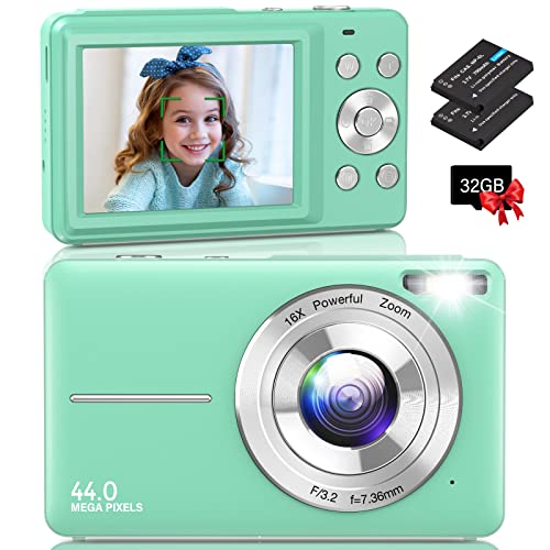 Digital Camera, Auto Focus Kids Camera,HOORUAN 1080P & 44MP Vlogging Digital Camera with 32GB Card, 16X Digital Zoom Compact Point and Shoot Camera, Portable Mini Kids Camera for Teens Students