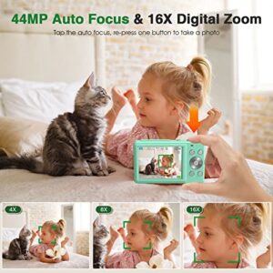 Digital Camera, Auto Focus Kids Camera,HOORUAN 1080P & 44MP Vlogging Digital Camera with 32GB Card, 16X Digital Zoom Compact Point and Shoot Camera, Portable Mini Kids Camera for Teens Students