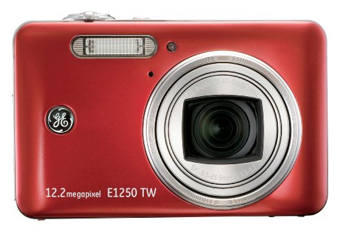 GE E1250TW-RD 12MP Digital Camera with 5X Optical Zoom and 3.0 Inch LCD with Auto Brightness - Red