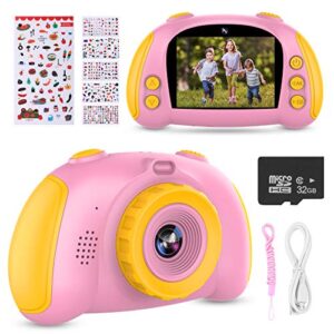kids camera for boys girls – upgrade kids selfie camera, birthday gifts for girls age 3-9, hd digital video cameras for toddler, portable toy for 3 4 5 6 7 8 year old girl with 32gb sd card (pink)