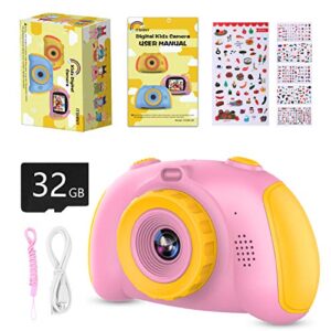 Kids Camera for Boys Girls - Upgrade Kids Selfie Camera, Birthday Gifts for Girls Age 3-9, HD Digital Video Cameras for Toddler, Portable Toy for 3 4 5 6 7 8 Year Old Girl with 32GB SD Card (Pink)