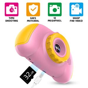 Kids Camera for Boys Girls - Upgrade Kids Selfie Camera, Birthday Gifts for Girls Age 3-9, HD Digital Video Cameras for Toddler, Portable Toy for 3 4 5 6 7 8 Year Old Girl with 32GB SD Card (Pink)