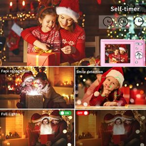 Digital Camera, FHD 48.0 MP Vlogging Camera Mini Camera Kids Camera Video Camera Pocket Camera with 32GB TF Card Autofocus 16X Digital Zoom, Compact Portable Camera for Kids Students Teenager-Pink