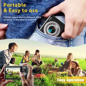 Digital Camera, Lecran FHD 2.7K 44.0 Mega Pixels Vlogging Camera with 16X Digital Zoom, 2.88" IPS Screen, Compact Portable Mini Cameras for Students, Teens, Kids (Black)