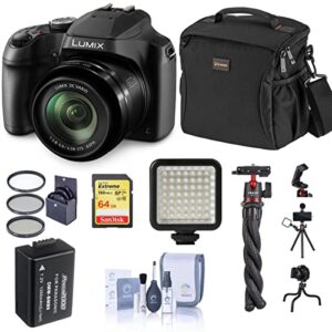 panasonic lumix dc-fz80 point & shoot digital camera bundle with 64gb sd card, bag, extra battery, flexible tripod, mini led light, filter kit, cleaning kit
