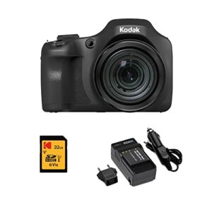 kodak pixpro astro zoom az652-bk 20mp digital camera with 65x optical zoom and 3 inch lcd (black) bundle with 32gb sdxc card and rechargeable battery, and charger kit (4 items)