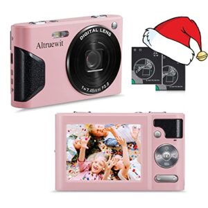 48mp mini kids digital camera for girls,teens,beginners 4k 16x zoom compact digital video camera small children’s camera for photo camera with macro-altruewit (pink)