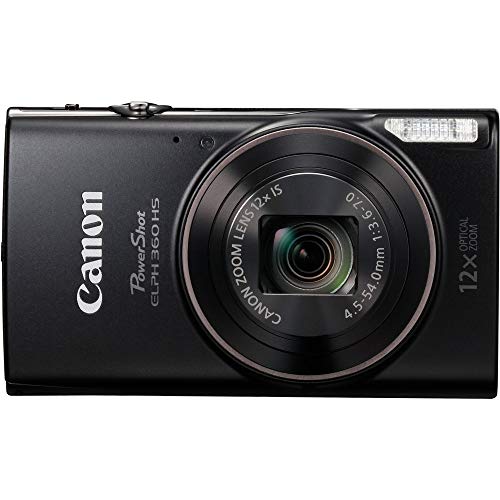 Canon PowerShot ELPH 360 HS Digital Camera (Black) (1075C001) + 64GB Memory Card + Case + Card Reader + Flex Tripod + Memory Wallet + Cap Keeper + Cleaning Kit (Renewed)