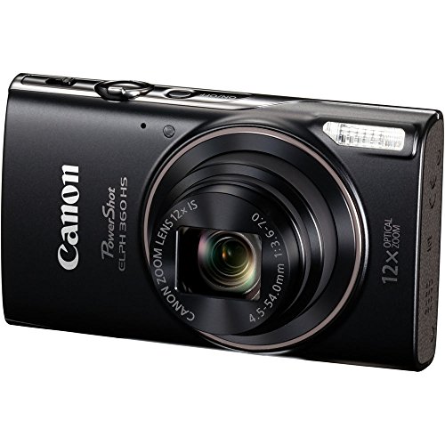 Canon PowerShot ELPH 360 HS Digital Camera (Black) (1075C001) + 64GB Memory Card + Case + Card Reader + Flex Tripod + Memory Wallet + Cap Keeper + Cleaning Kit (Renewed)