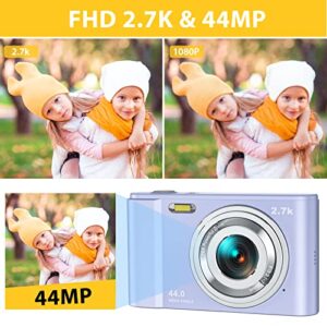 Digital Camera, Lecran FHD 2.7K 44MP Vlogging Camera with 16X Digital Zoom, 2.88" IPS Screen, Mini Compact Portable Cameras for Students, Teens, Kids (2.7K Purple)