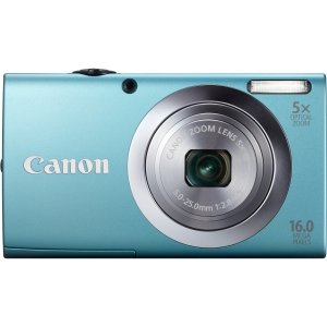 canon powershot a2400 is 16.0 mp digital camera with 5x optical image stabilized zoom 28mm wide-angle lens with 720p full hd video recording and 2.7-inch lcd (blue)