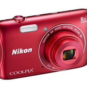 Nikon COOLPIX S3700 Digital Camera with 8x Optical Zoom and Built-In Wi-Fi (Red)