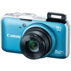 canon powershot sx230 hs 12.1 mp cmos digital camera with 14x image stabilized zoom 28mm wide-angle lens and 1080p full-hd video (blue) (old model)