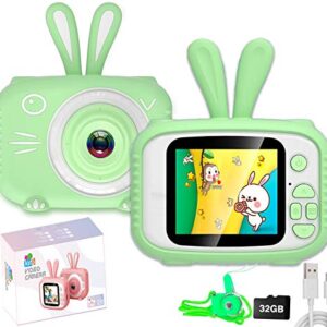 Kids Digital Camera, Kids Video Camera Recorder Shockproof Cameras HD 8 Mega Pixel 2 Inch IPS Screen Kids Mini Camera with 32GB SD for Girls Boys Gifts(Green)