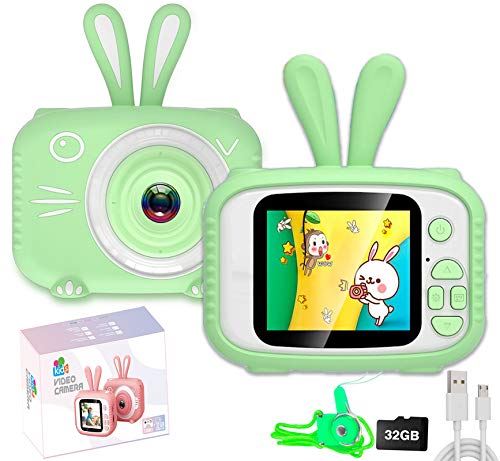 Kids Digital Camera, Kids Video Camera Recorder Shockproof Cameras HD 8 Mega Pixel 2 Inch IPS Screen Kids Mini Camera with 32GB SD for Girls Boys Gifts(Green)