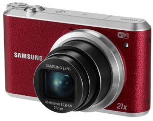 samsung wb350f 16.2mp cmos smart wifi & nfc digital camera with 21x optical zoom, 3.0″ touch screen lcd and 1080p hd video (red)