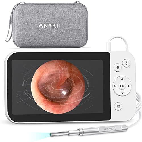 Anykit Digital Otoscope with 5 Inch IPS Screen, Visual Ear Cleaner with 3.9mm Ear Wax Removal Camera, 6 LED Lights, 32GB Card, Storage Case, 100Pcs Disposable Specula, 12 Ear Spoons