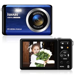 digital camera for kids, 1080p fhd 20mp mini video camera with 2.8 inch lcd screen and 8x digital zoom, rechargeable compact pocket point and shoot camera for girls and boys, teens, beginners (blue)