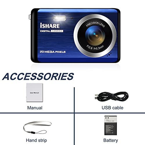 Digital Camera for Kids, 1080P FHD 20MP Mini Video Camera with 2.8 Inch LCD Screen and 8X Digital Zoom, Rechargeable Compact Pocket Point and Shoot Camera for Girls and Boys, Teens, Beginners (Blue)