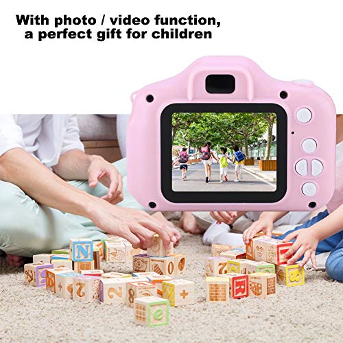 Mini Children Toy Camera,Portable 2.0 inch IPS Color HD 1080P 1920 * 1080 Screen 4X Digital Zoom Child Cartoon Fun Photo/Video Camera Support 32G Memory Card,Gift for Family,Kid,Student(Pink)