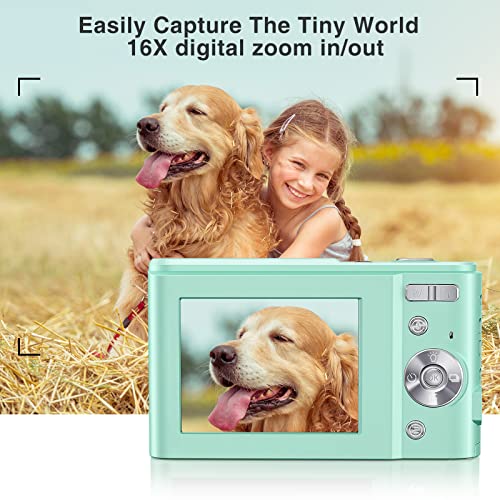 Digital Camera Auto Focus Point and Shoot Camera, FHD 1080P 48MP Kids Camera with 32GB Memory Card,16X Zoom Vlogging Camera Small Digital Cameras for Kids Teenagers Students Green