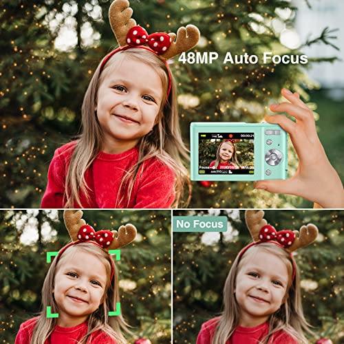 Digital Camera Auto Focus Point and Shoot Camera, FHD 1080P 48MP Kids Camera with 32GB Memory Card,16X Zoom Vlogging Camera Small Digital Cameras for Kids Teenagers Students Green