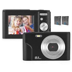 digital camera for kids, camnoon 48mp children camera 2.4-inch ips screen full hd 1080p 16x zoom 2pcs rechargeable batteries autofocus vlogging mini camera for boys girls teens students beginners