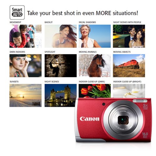 Canon PowerShot A2600 16.0 MP Digital Camera with 5x Optical Zoom and 720p Full HD Video Recording (Red) (OLD MODEL)