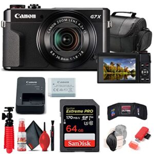canon powershot g7 x mark ii digital camera (1066c001), 64gb memory card, card reader, soft bag, flex tripod, hand strap, memory wallet, cleaning kit (international model) (renewed)