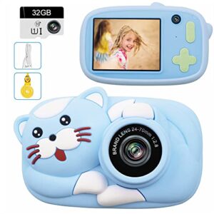 leaderpro kids camera 26mp digital selfie cameras for children 1080p hd video with 32gb and 2.4 inch screen, birthday toy for 3 4 5 6 7 8 9 years old boy girls – blue