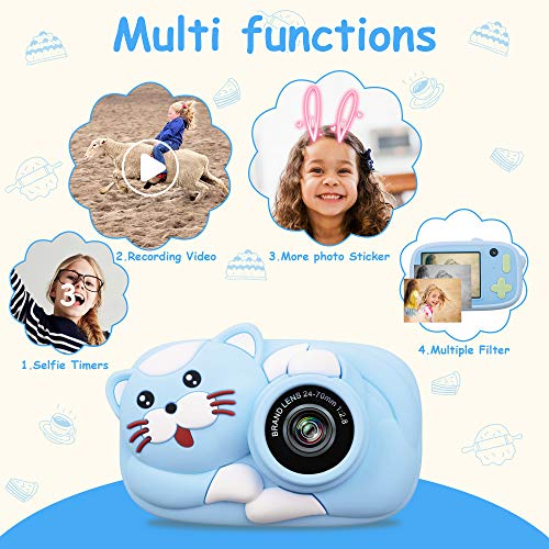 LeaderPro Kids Camera 26MP Digital Selfie Cameras for Children 1080p HD Video with 32GB and 2.4 Inch Screen, Birthday Toy for 3 4 5 6 7 8 9 Years Old Boy Girls - Blue