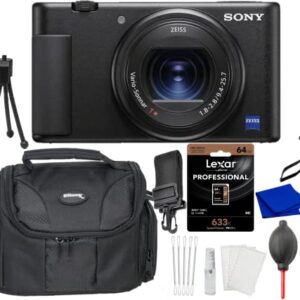 Sony ZV-1 Digital Camera Bundle with Water Resistant Gadget Bag, Monopod, 64GB Memory Card, Card Reader + More | Point & Shoot Camera for Content Creators, Vlogging and YouTube