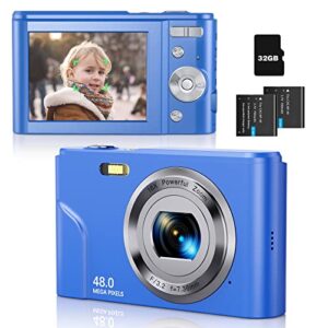 digital camera auto focus point and shoot camera, fhd 1080p 48mp kids camera with 32gb memory card,16x zoom vlogging camera small digital cameras for kids teenagers students