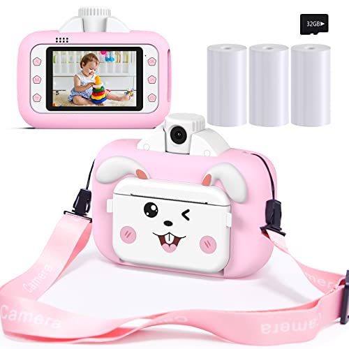 Barchrons Instant Print Digital Kids Camera 3.5 inch Large Screen 1080P Rechargeable Kids Camera for Girls Video Camera with 32G SD Card Gift for 6-12 Years Old