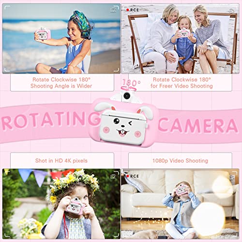 Barchrons Instant Print Digital Kids Camera 3.5 inch Large Screen 1080P Rechargeable Kids Camera for Girls Video Camera with 32G SD Card Gift for 6-12 Years Old