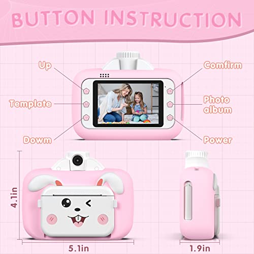 Barchrons Instant Print Digital Kids Camera 3.5 inch Large Screen 1080P Rechargeable Kids Camera for Girls Video Camera with 32G SD Card Gift for 6-12 Years Old