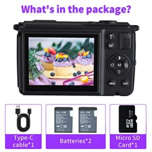 Digital Camera, Kids Camera with 32GB Card FHD 1080P 24MP Vlogging Camera with LCD Screen 16X Zoom Compact Portable Mini Rechargeable Camera Gifts for Students Teens Adults Girls Boys