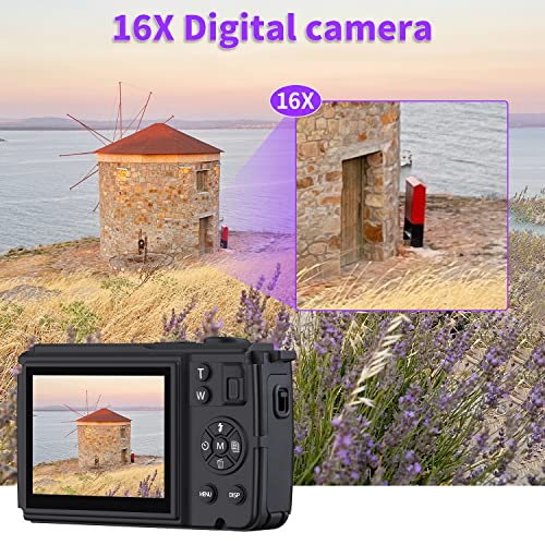 Digital Camera, Kids Camera with 32GB Card FHD 1080P 24MP Vlogging Camera with LCD Screen 16X Zoom Compact Portable Mini Rechargeable Camera Gifts for Students Teens Adults Girls Boys