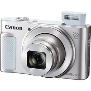 Canon PowerShot SX620 HS Digital Camera (White) (1074C001), 64GB Card, Card Reader, Deluxe Soft Bag, Flex Tripod, Hand Strap, Memory Card Holder, Cleaning Kit (Renewed)