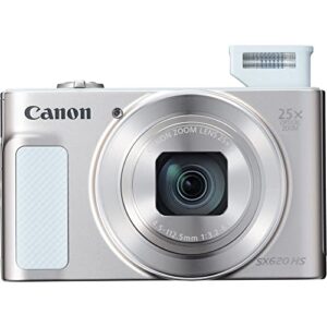 Canon PowerShot SX620 HS Digital Camera (White) (1074C001), 64GB Card, Card Reader, Deluxe Soft Bag, Flex Tripod, Hand Strap, Memory Card Holder, Cleaning Kit (Renewed)