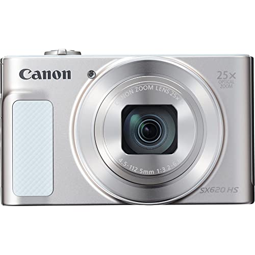 Canon PowerShot SX620 HS Digital Camera (White) (1074C001), 64GB Card, Card Reader, Deluxe Soft Bag, Flex Tripod, Hand Strap, Memory Card Holder, Cleaning Kit (Renewed)