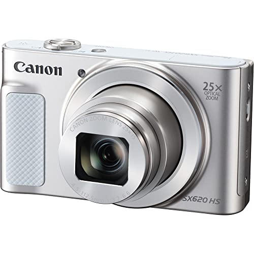Canon PowerShot SX620 HS Digital Camera (White) (1074C001), 64GB Card, Card Reader, Deluxe Soft Bag, Flex Tripod, Hand Strap, Memory Card Holder, Cleaning Kit (Renewed)