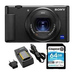 sony zv-1 camera for content creators and vloggers koah pro np-bx1 battery with charger and kingston 64gb canvas go plus 170mb/s sd card bundle (3 items)