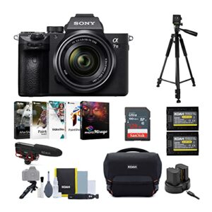 sony alpha a7 iii full frame mirrorless camera with 28-70mm lens bundle with deluxe software suite, video microphone mic, card, battery (2-pack) and dual charger, accessory kit, and tripod (7 items)